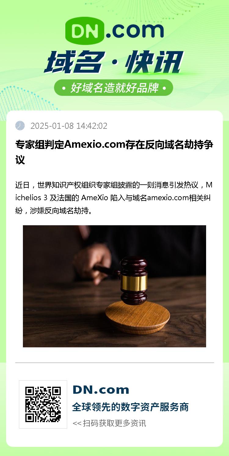 专家组判定Amexio.com存在反向域名劫持争议