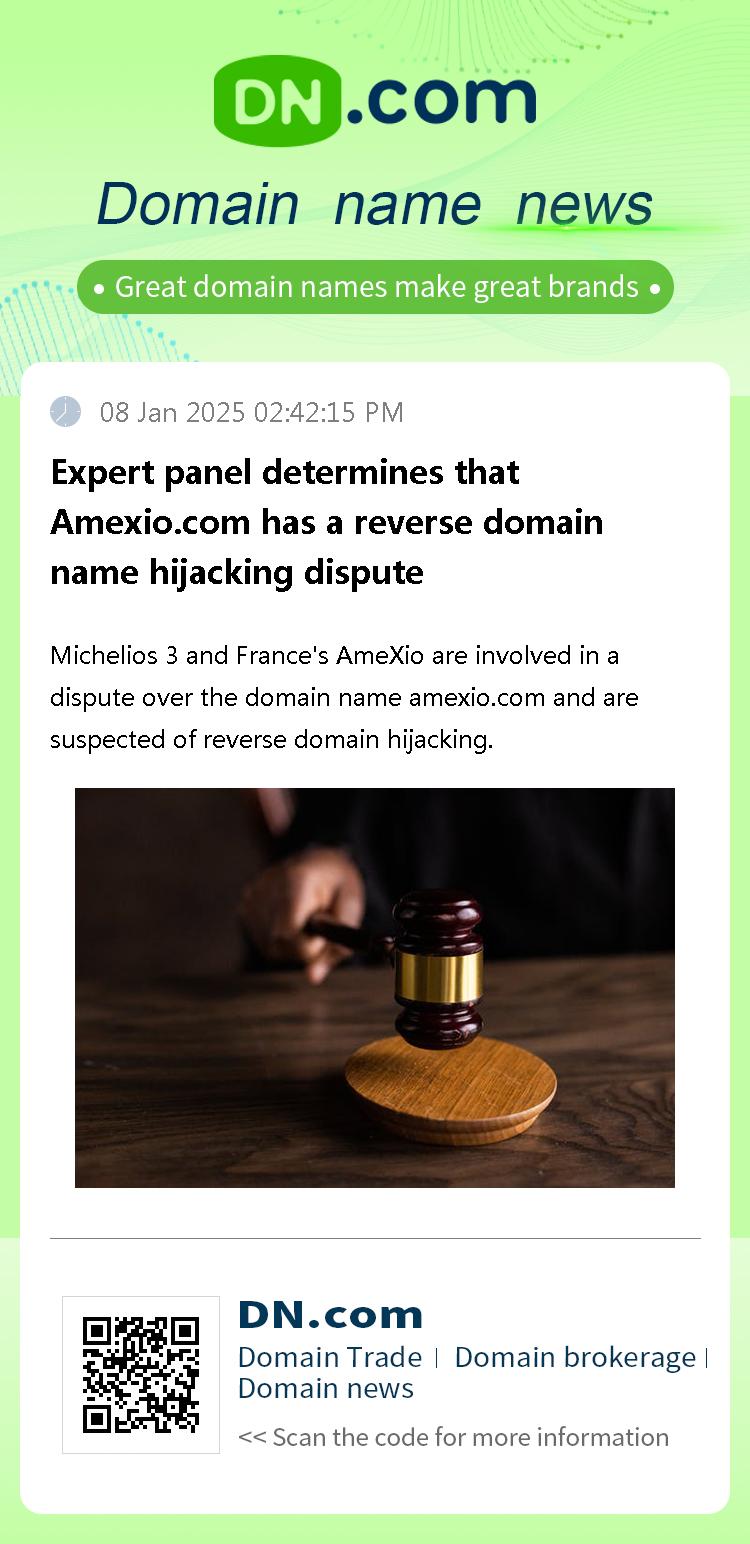 Expert panel determines that Amexio.com has a reverse domain name hijacking dispute