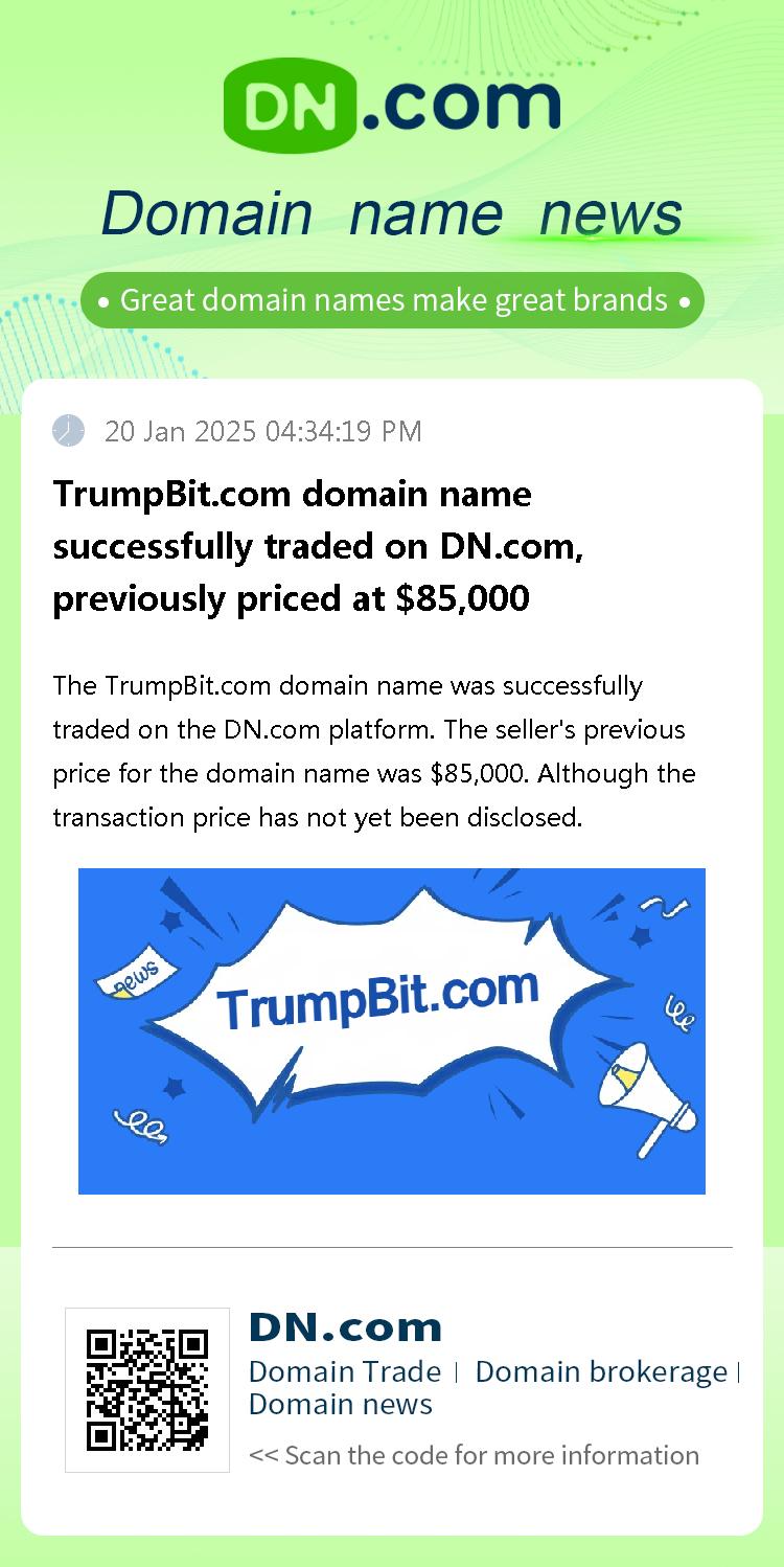 TrumpBit.com domain name successfully traded on DN.com, previously priced at $85,000