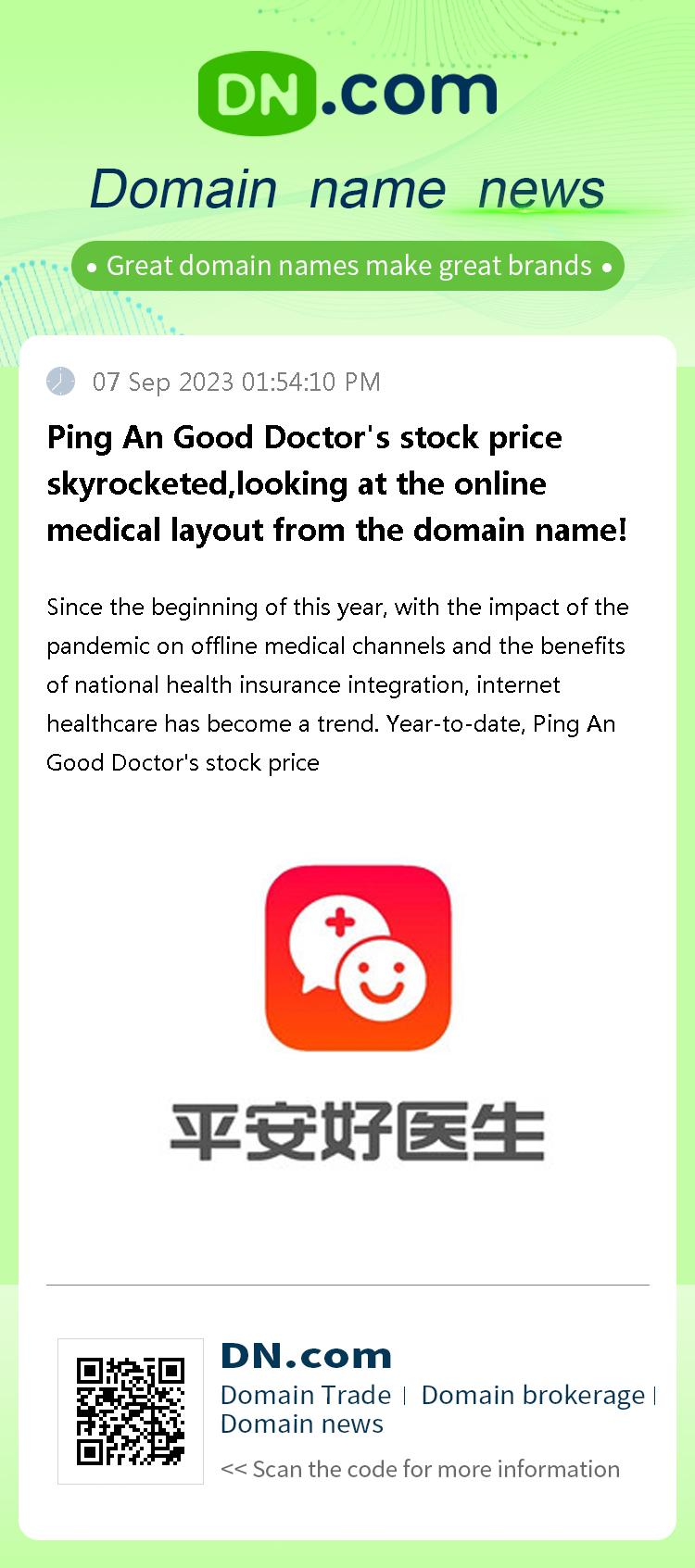 Ping An Good Doctor's stock price skyrocketed,looking at the online medical layout from the domain name!