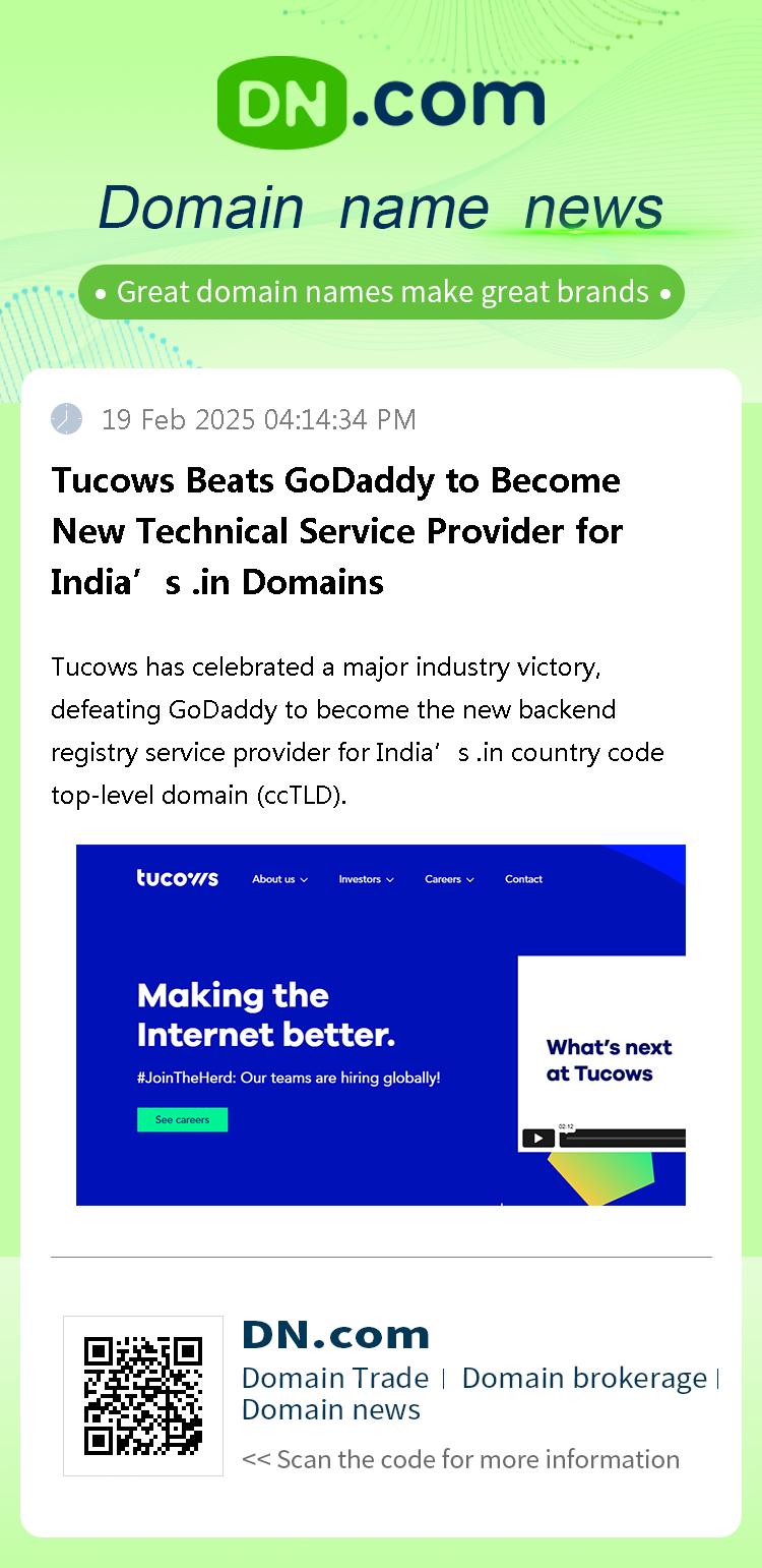 Tucows Beats GoDaddy to Become New Technical Service Provider for India’s .in Domains