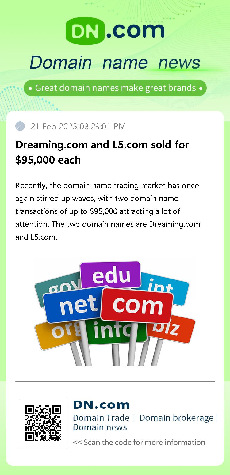 Dreaming.com and L5.com sold for $95,000 each