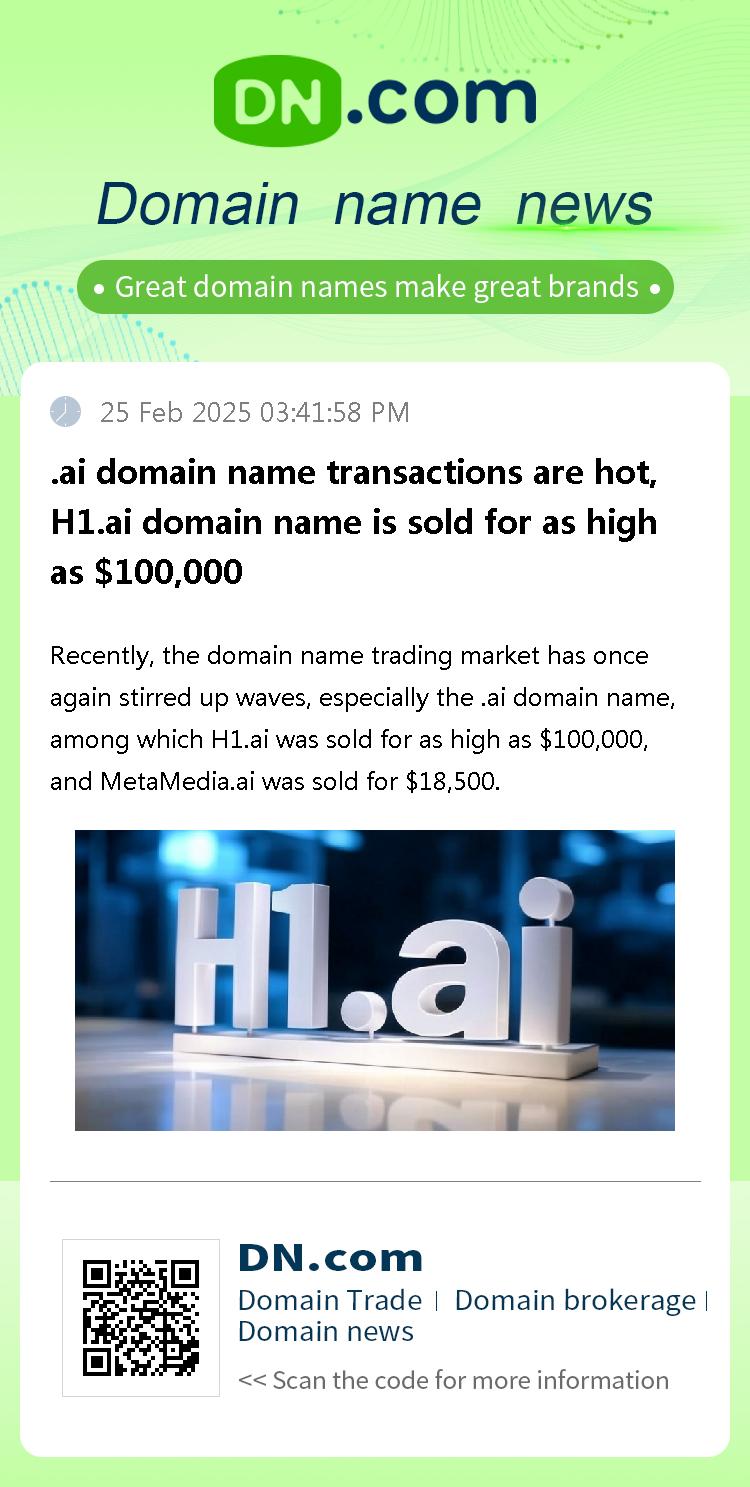 .ai domain name transactions are hot, H1.ai domain name is sold for as high as $100,000