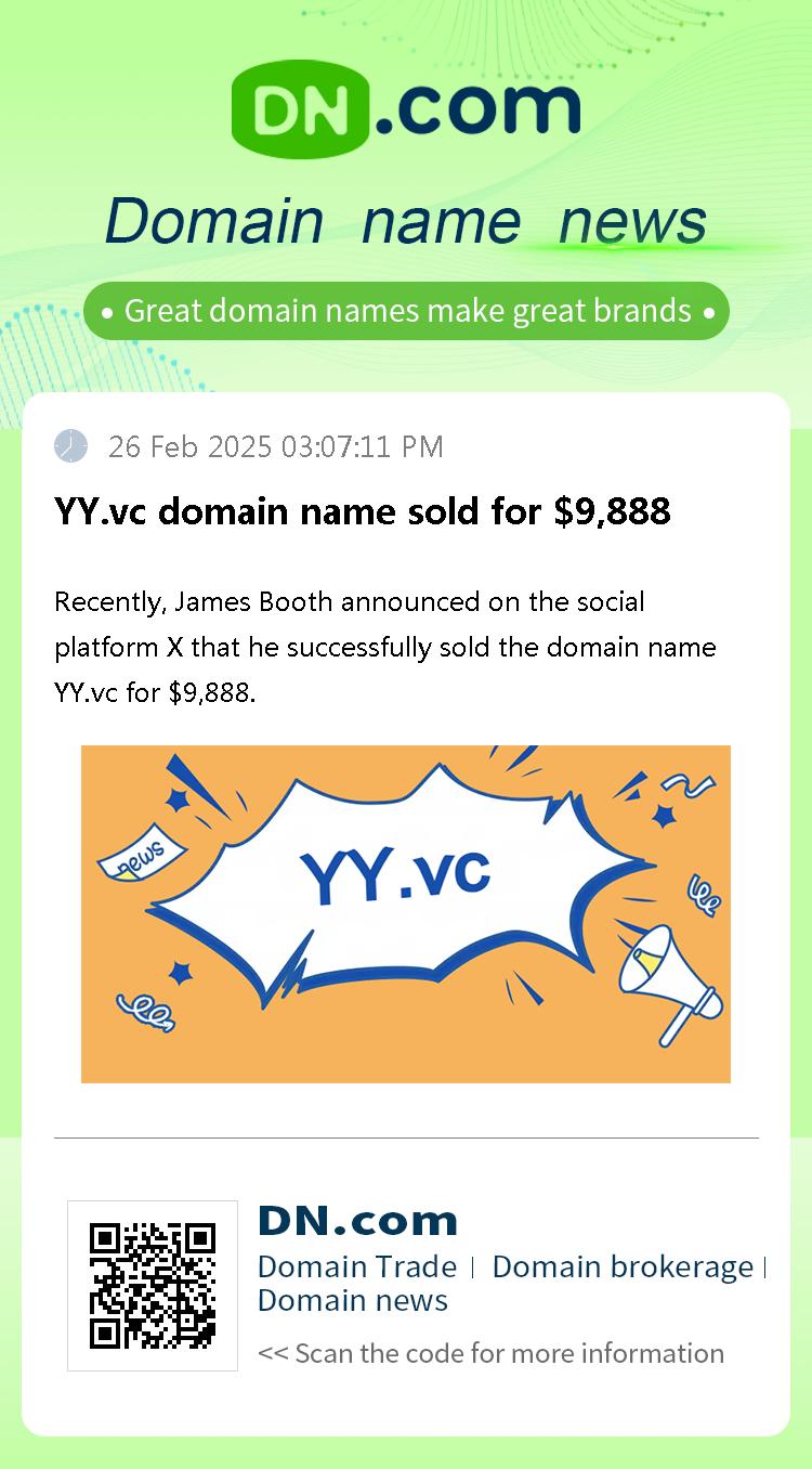 YY.vc domain name sold for $9,888