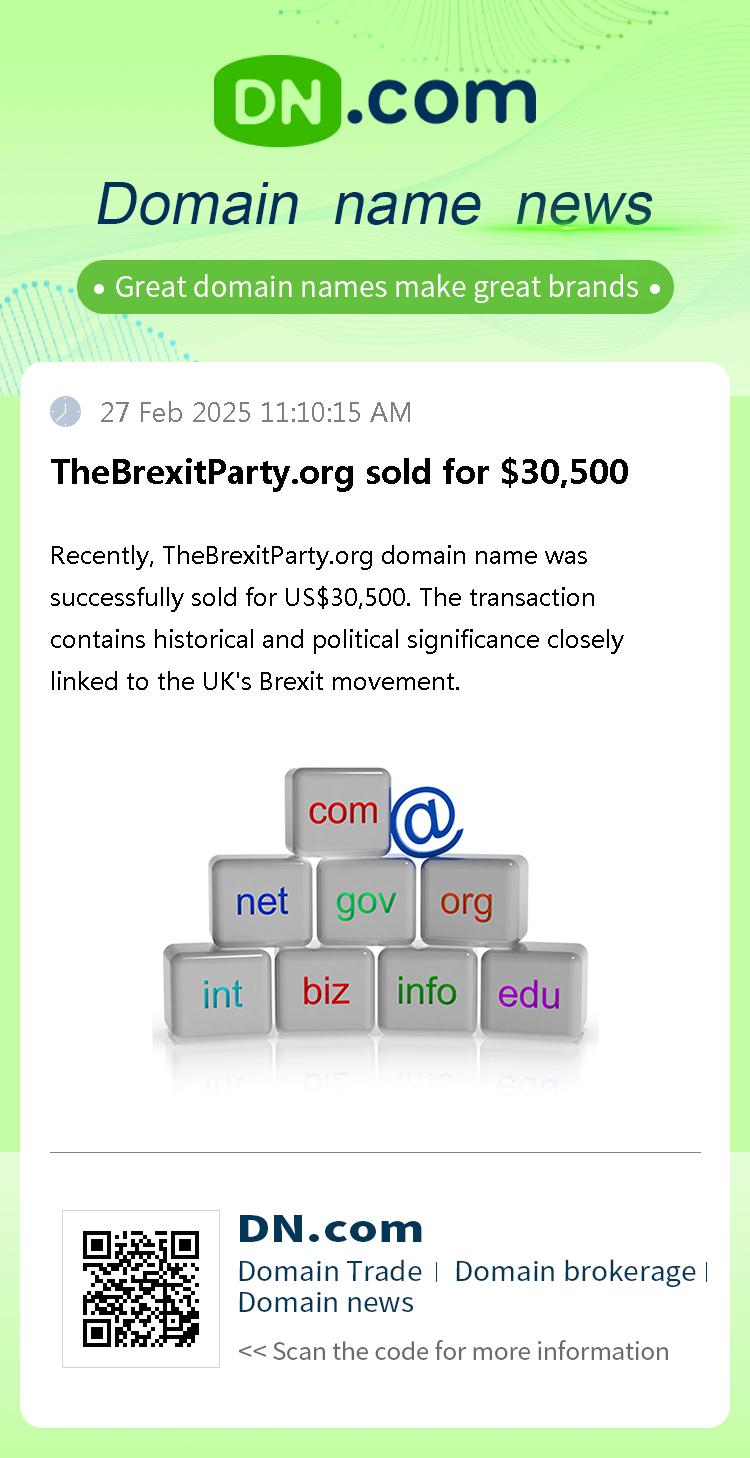 TheBrexitParty.org sold for $30,500