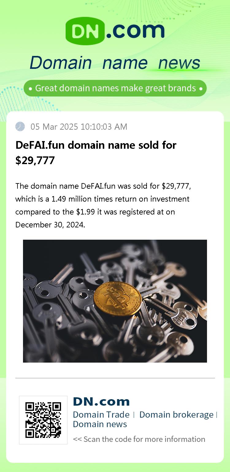DeFAI.fun domain name sold for $29,777