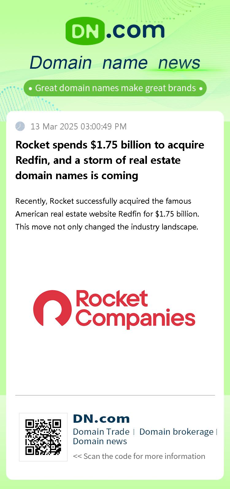 Rocket spends $1.75 billion to acquire Redfin, and a storm of real estate domain names is coming