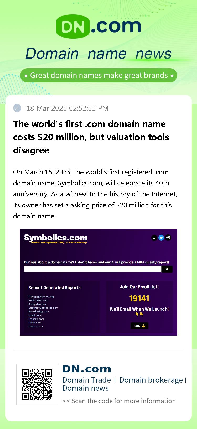 The world's first .com domain name costs $20 million, but valuation tools disagree