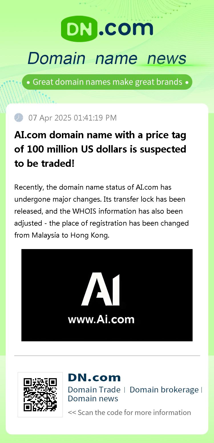 AI.com domain name with a price tag of 100 million US dollars is suspected to be traded!