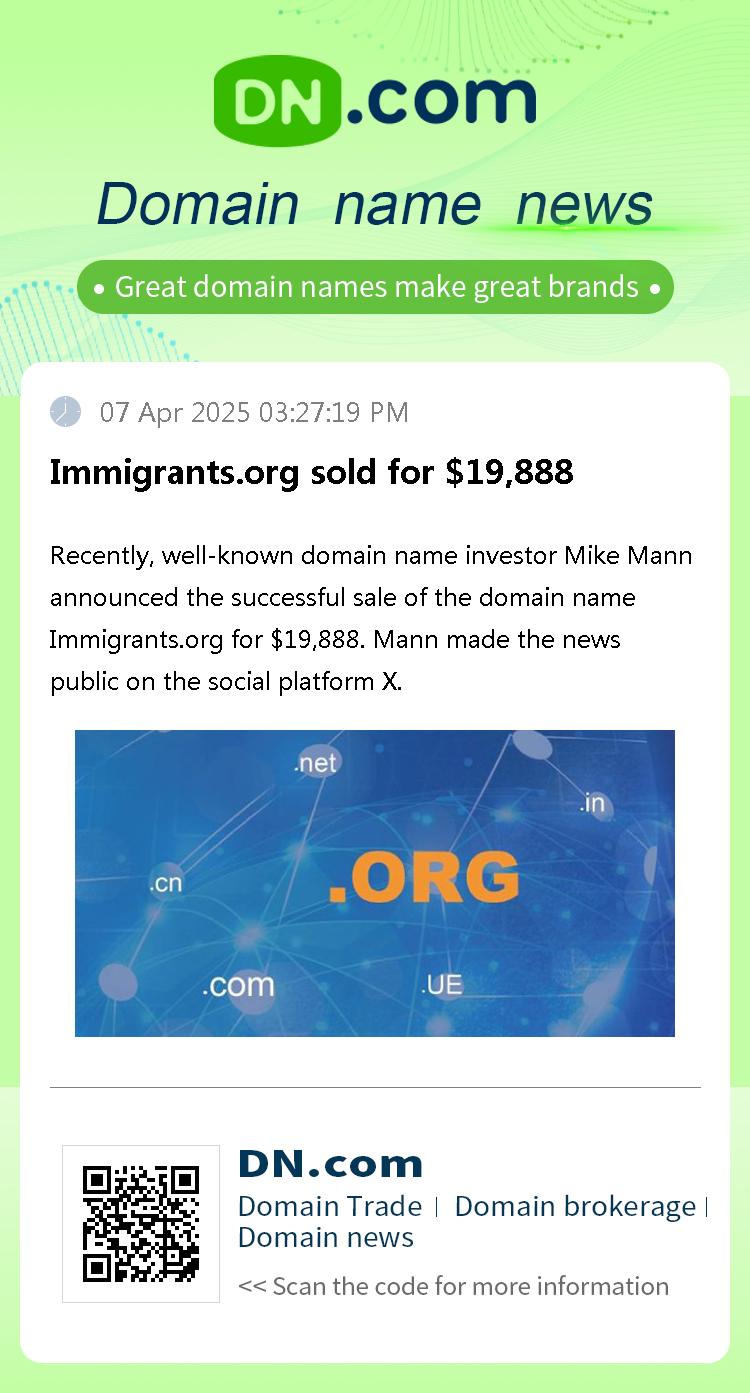Immigrants.org sold for $19,888