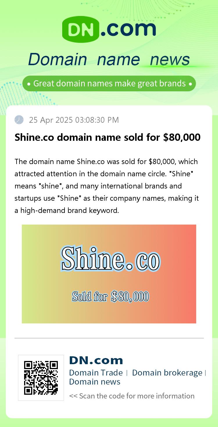 Shine.co domain name sold for $80,000