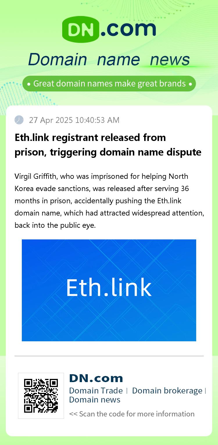 Eth.link registrant released from prison, triggering domain name dispute