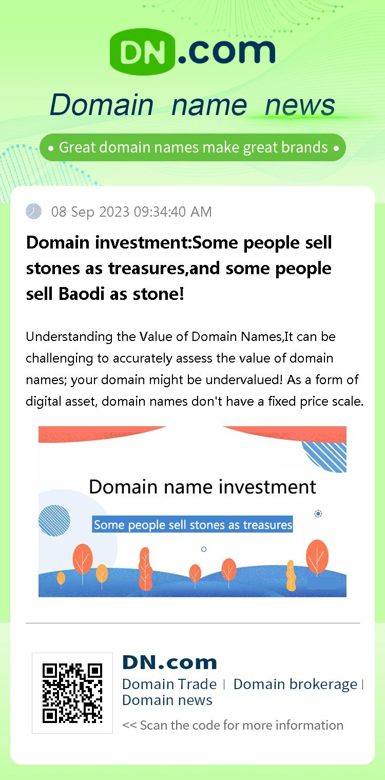 Domain investment:Some people sell stones as treasures,and some people sell Baodi as stone!