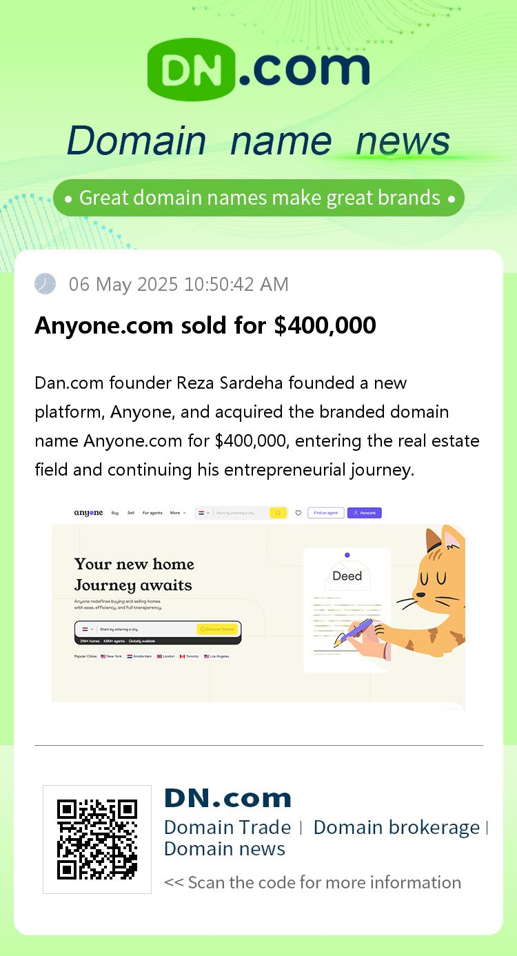Anyone.com sold for $400,000