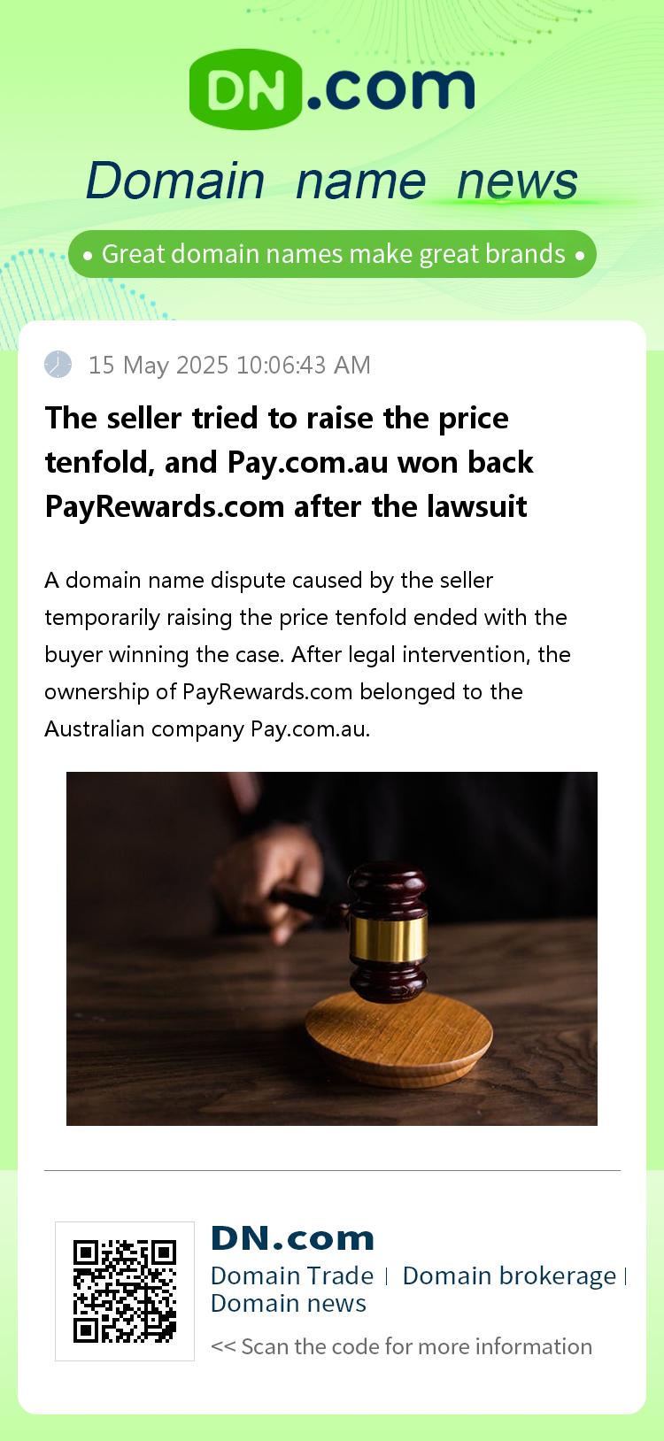The seller tried to raise the price tenfold, and Pay.com.au won back PayRewards.com after the lawsuit