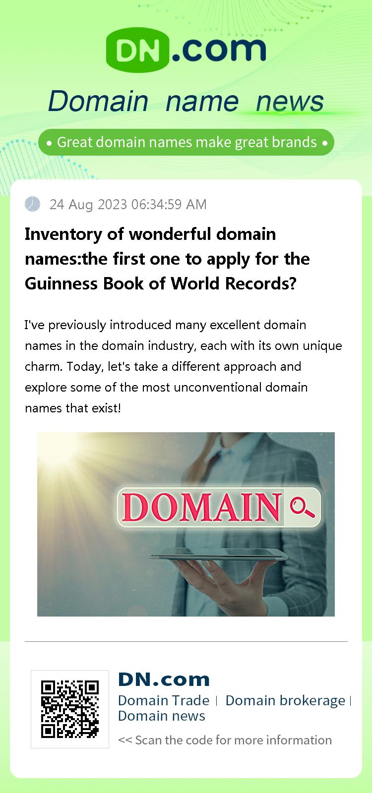 Inventory of wonderful domain names:the first one to apply for the Guinness Book of World Records?