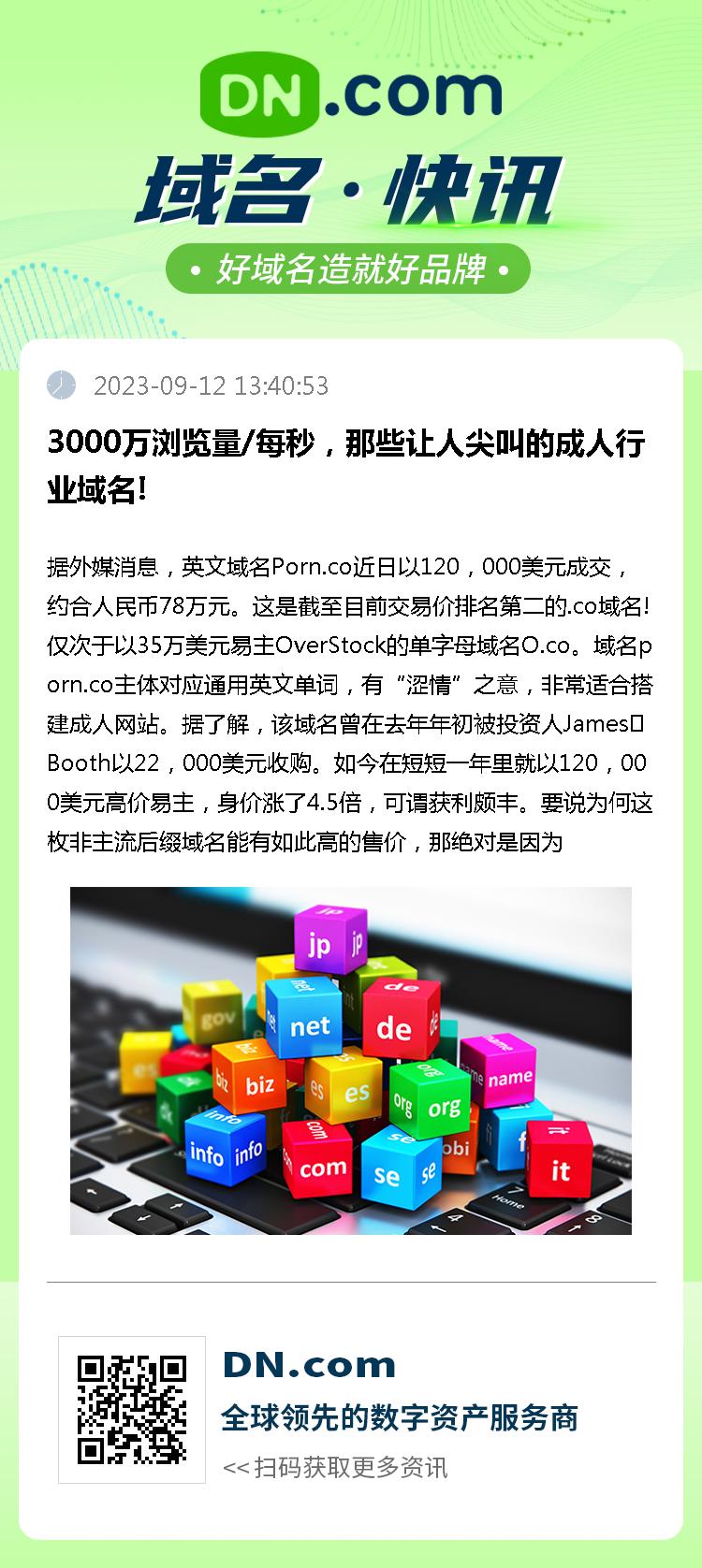 3000万浏览量/每秒，那些让人尖叫的成人行业域名!