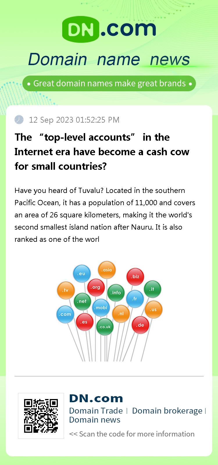 The “top-level accounts” in the Internet era have become a cash cow for small countries?