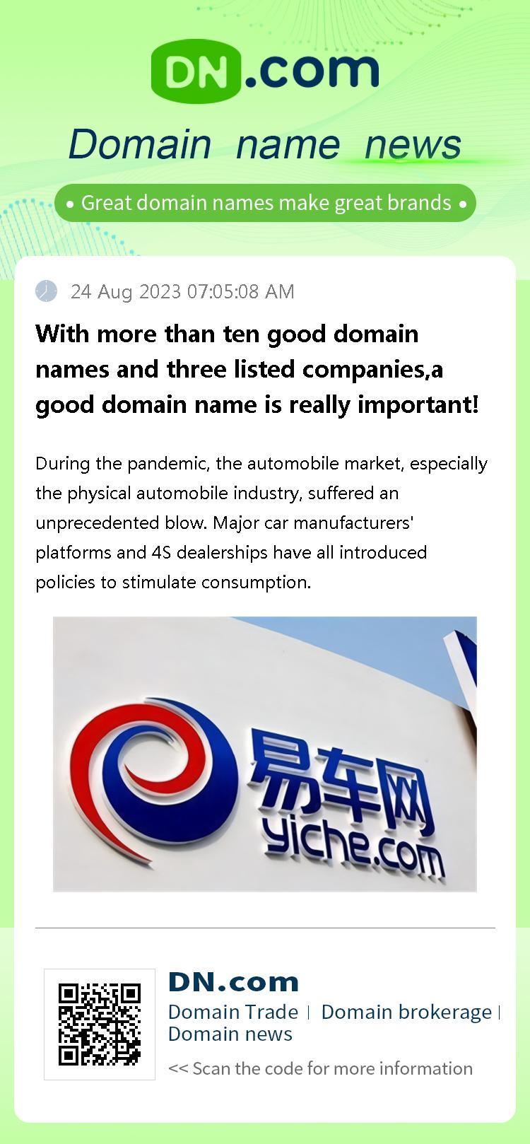 With more than ten good domain names and three listed companies,a good domain name is really important!