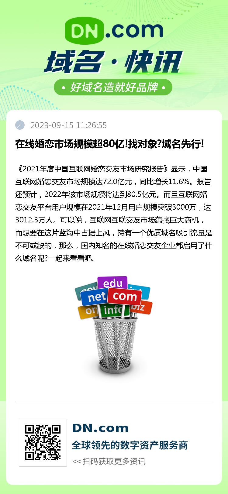 在线婚恋市场规模超80亿!找对象?域名先行!