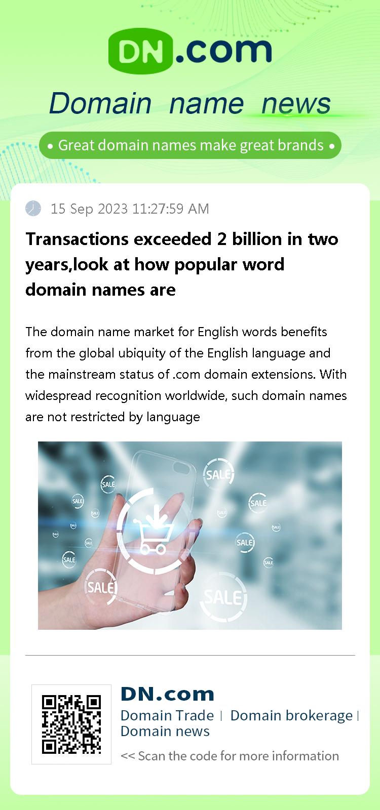 Transactions exceeded 2 billion in two years,look at how popular word domain names are