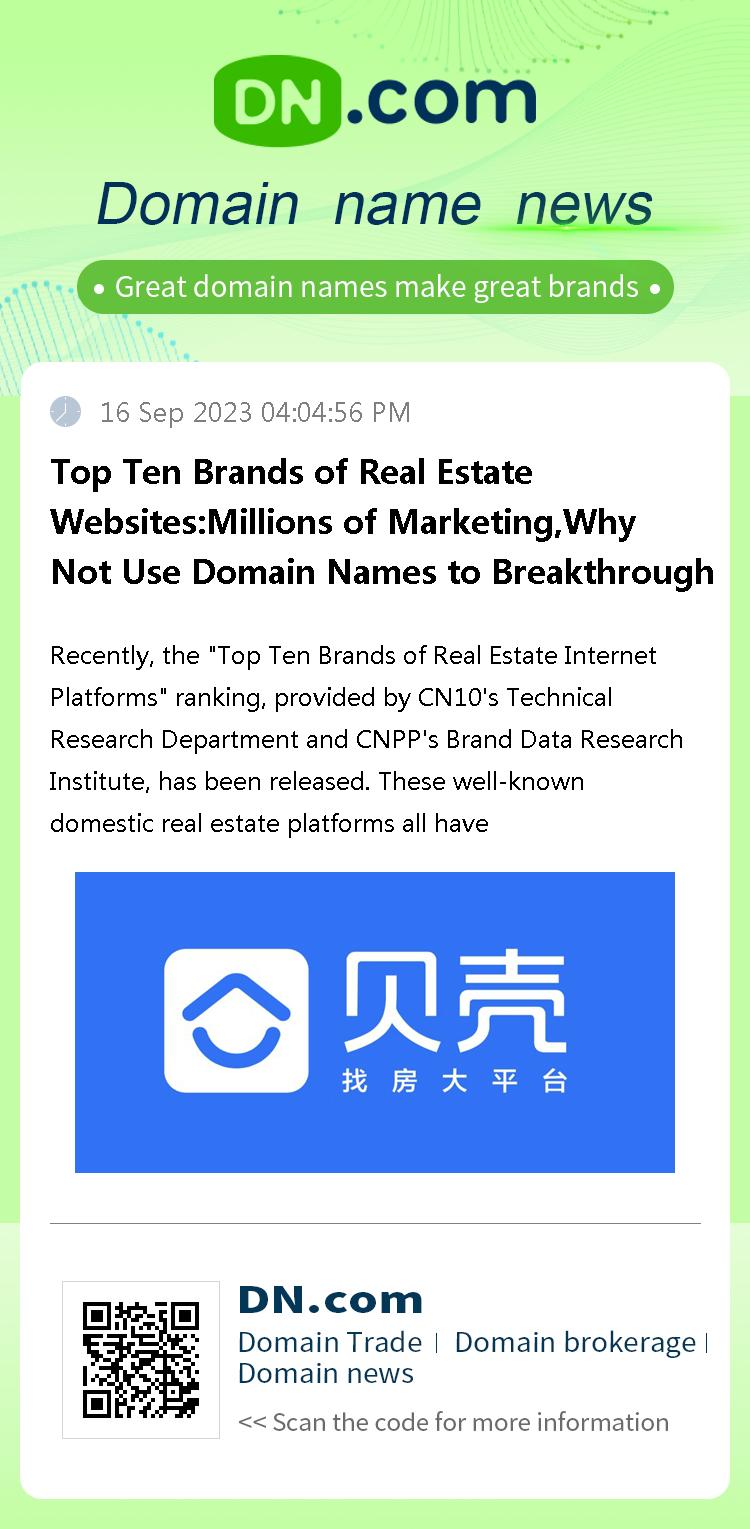 Top Ten Brands of Real Estate Websites:Millions of Marketing,Why Not Use Domain Names to Breakthrough