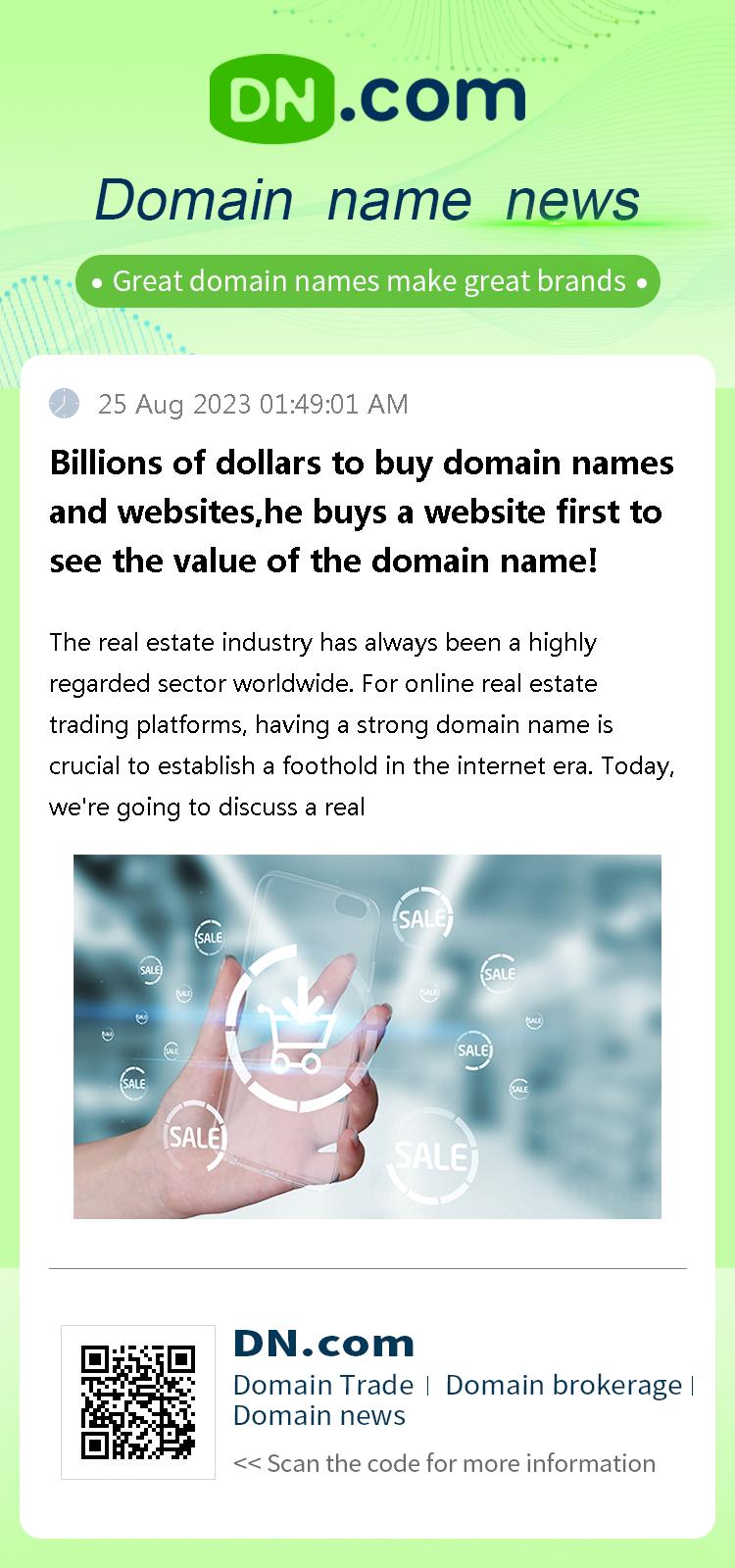 Billions of dollars to buy domain names and websites,he buys a website first to see the value of the domain name!
