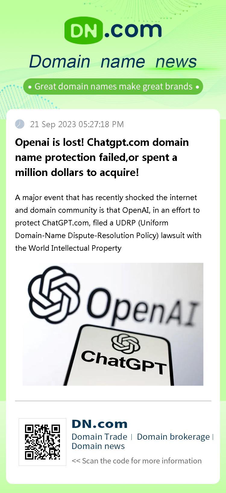 Openai is lost! Chatgpt.com domain name protection failed,or spent a million dollars to acquire!