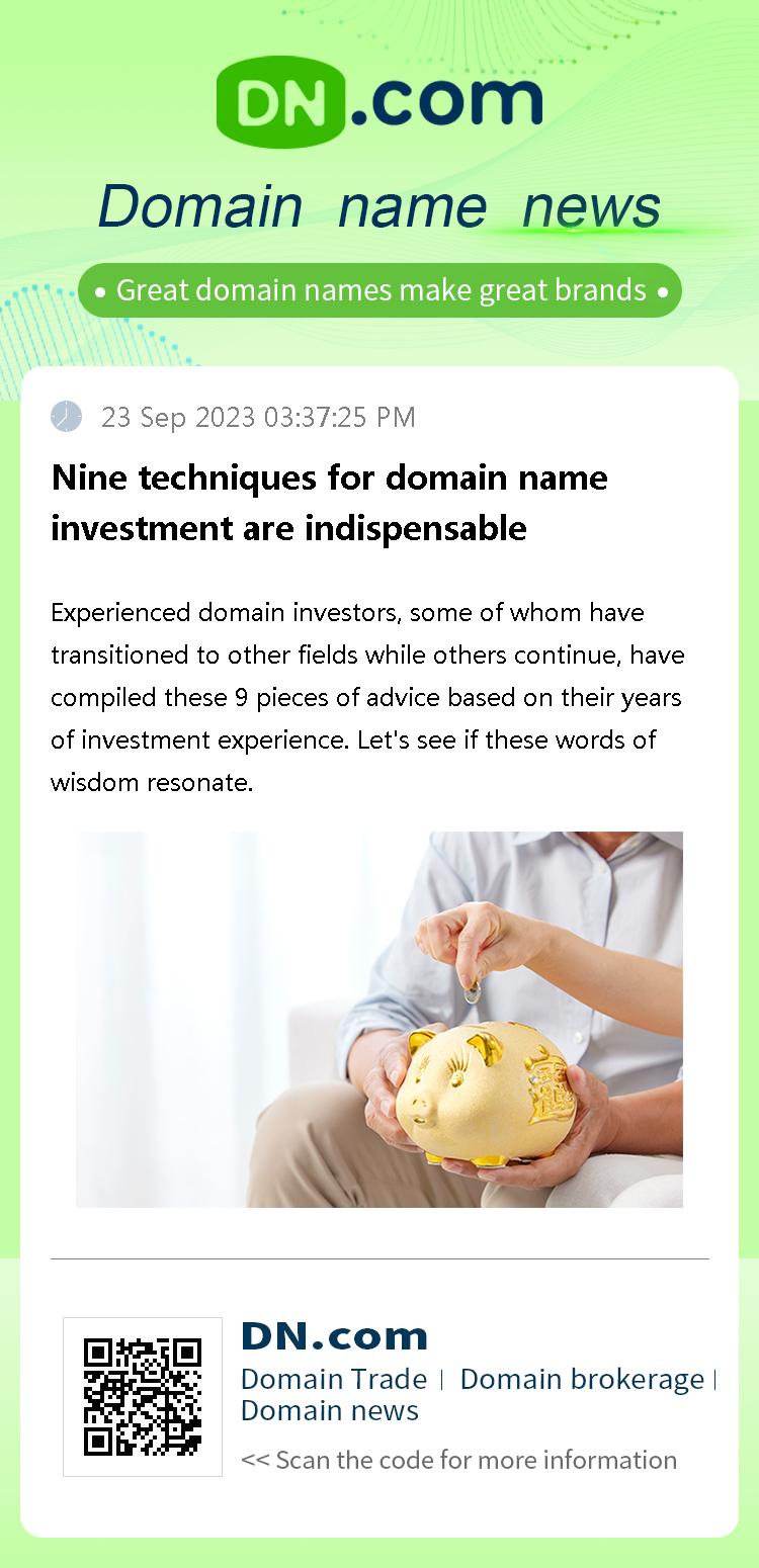 Nine techniques for domain name investment are indispensable