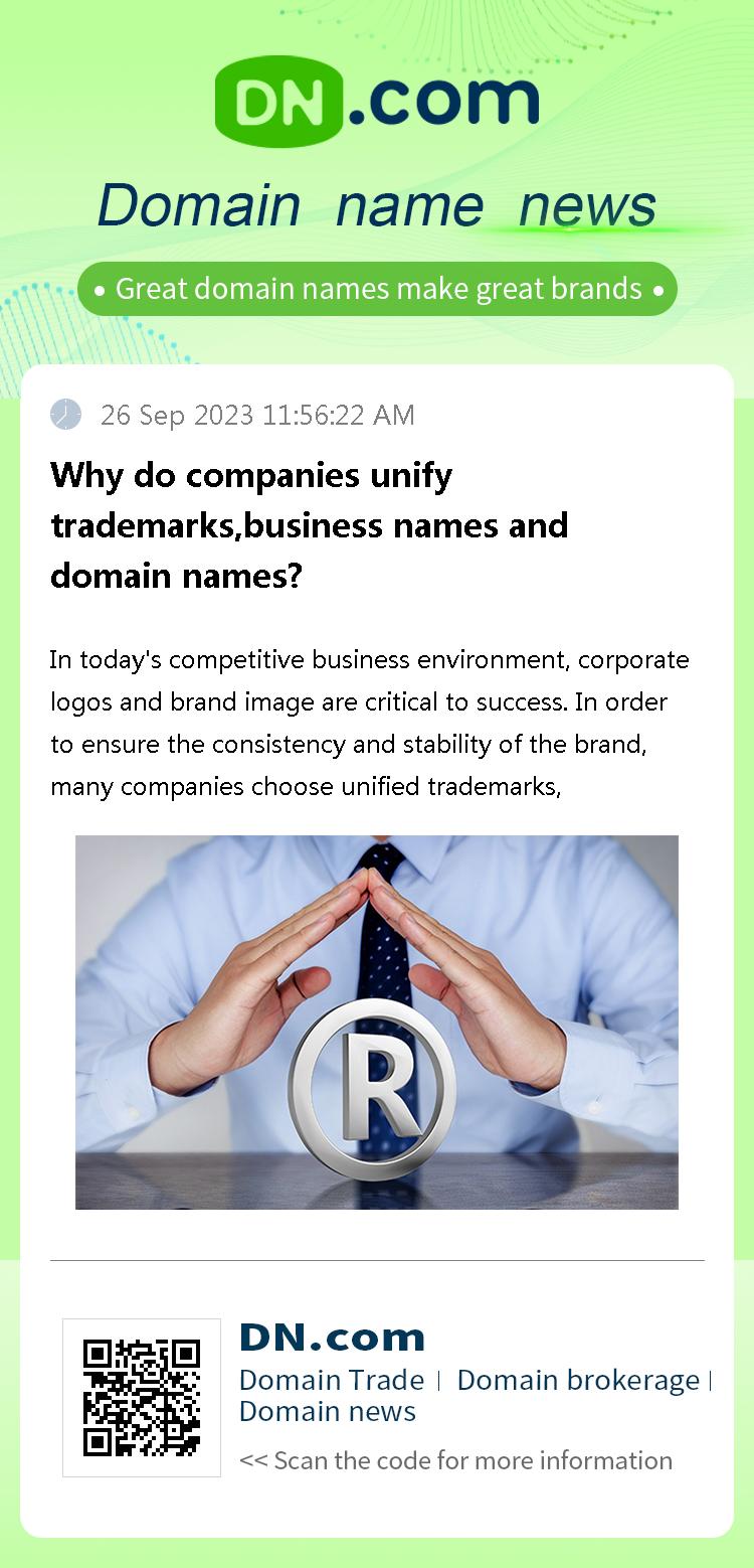 Why do companies unify trademarks,business names and domain names?