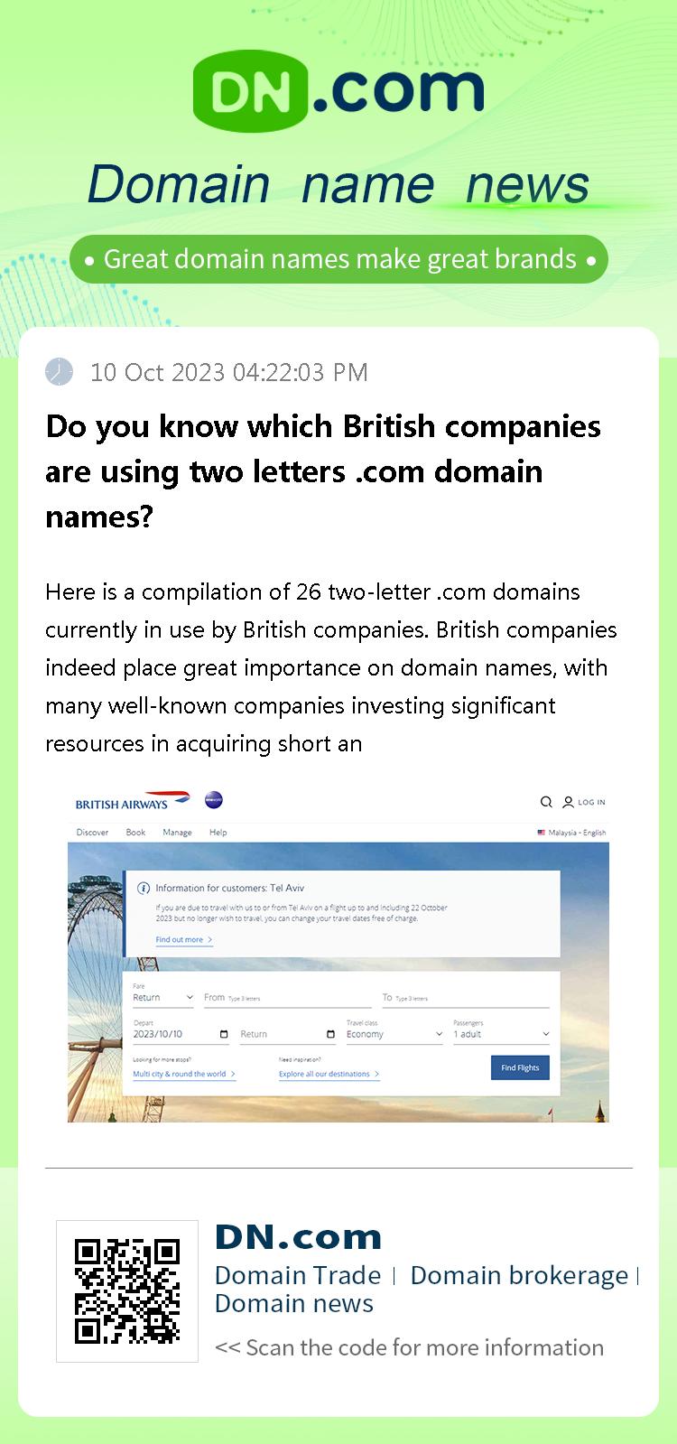 Do you know which British companies are using two letters .com domain names?