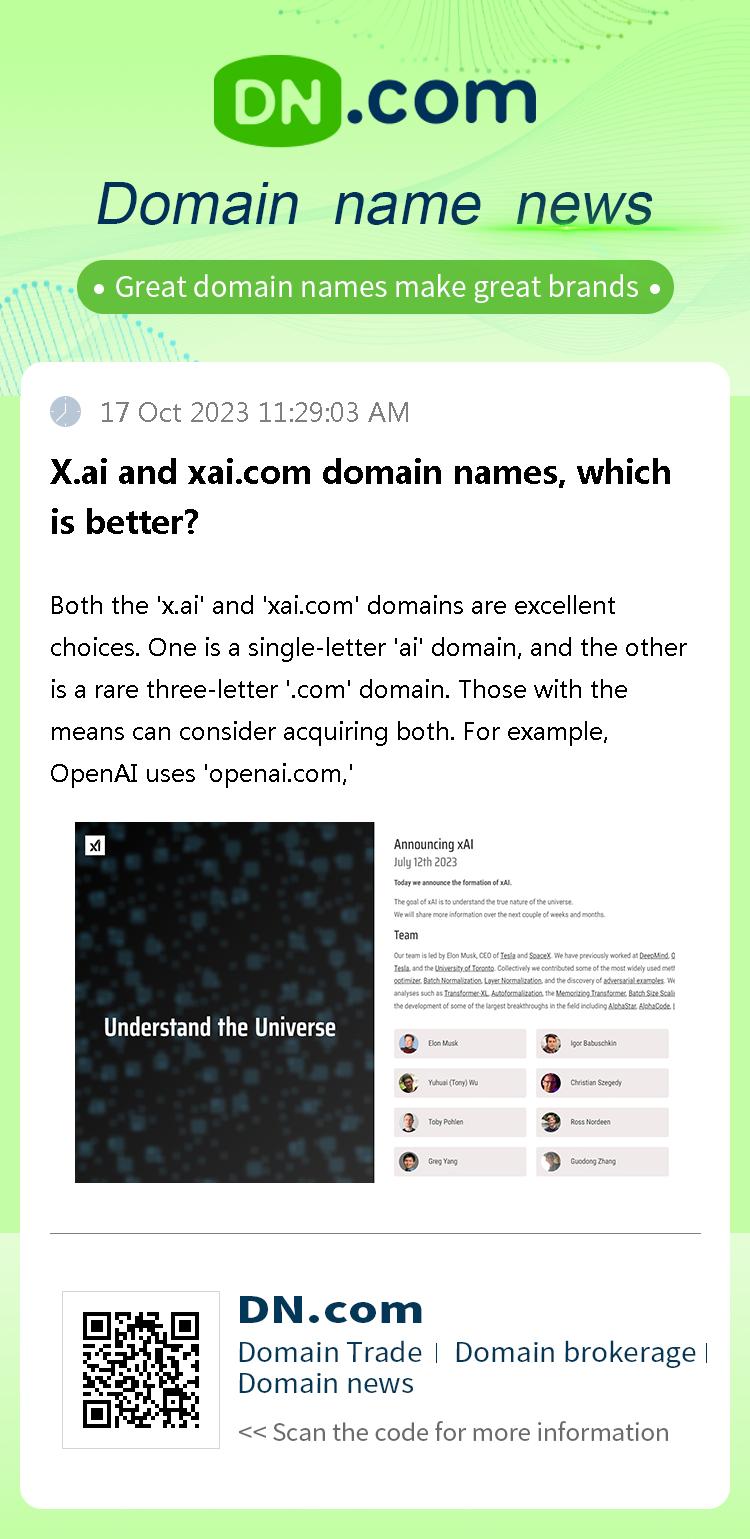 X.ai and xai.com domain names, which is better?