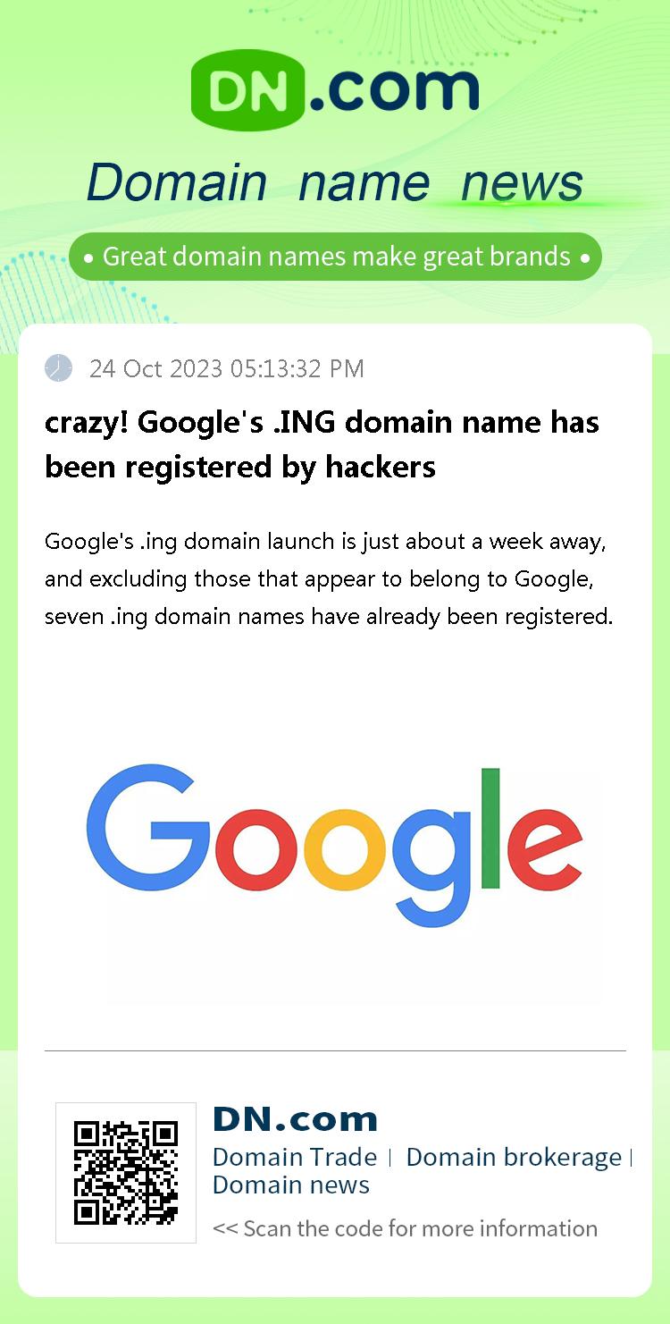 crazy! Google's .ING domain name has been registered by hackers