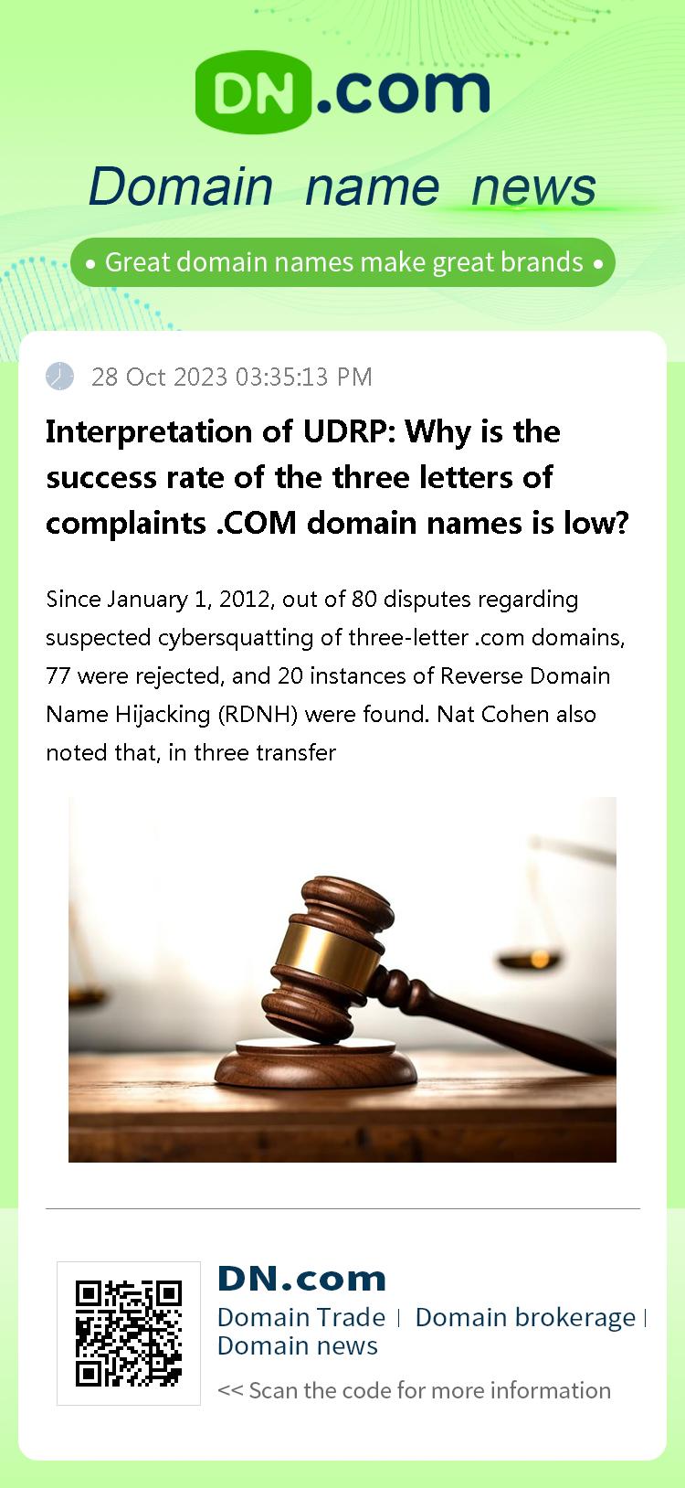 Interpretation of UDRP: Why is the success rate of the three letters of complaints .COM domain names is low?