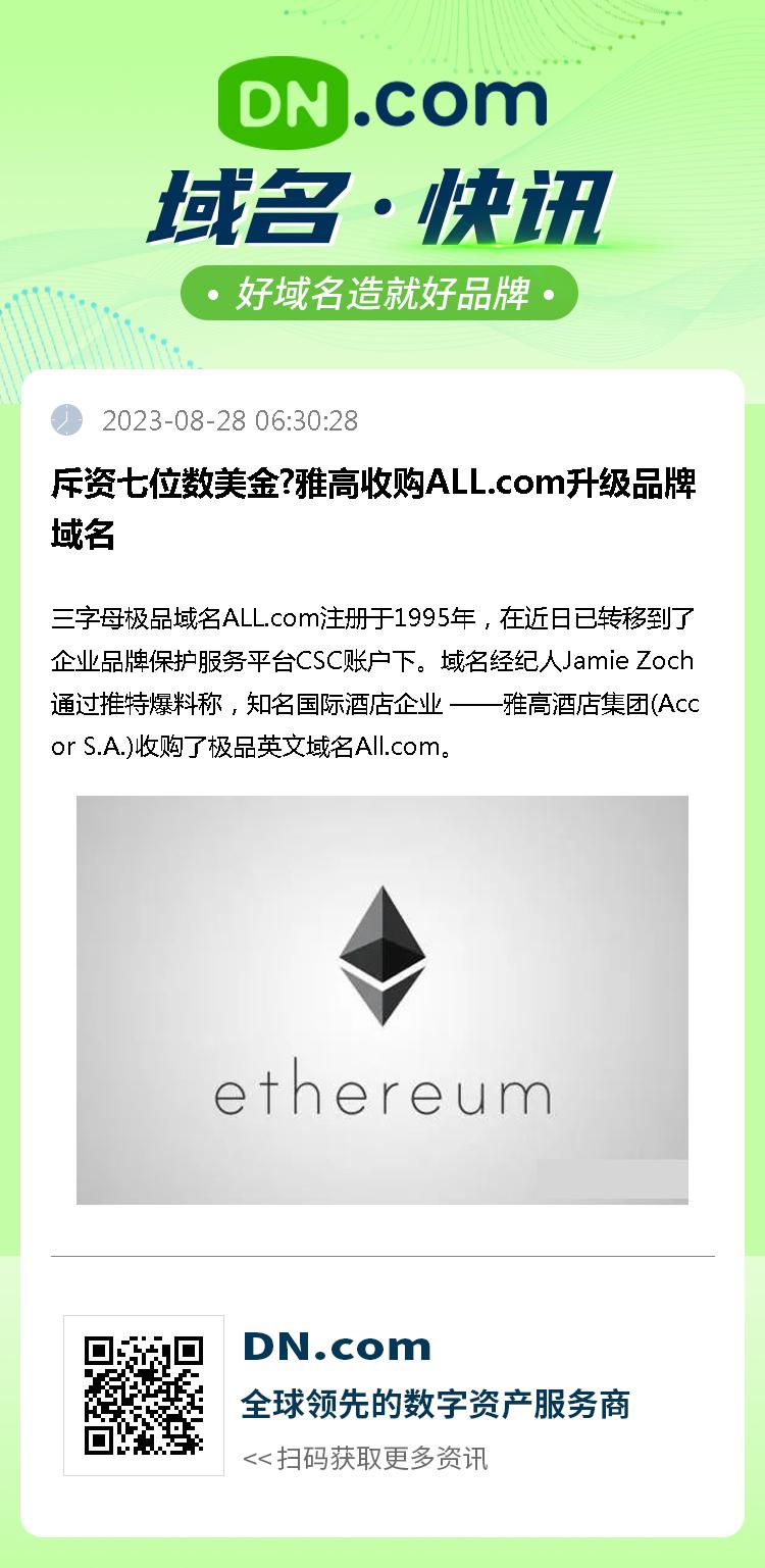 斥资七位数美金?雅高收购ALL.com升级品牌域名