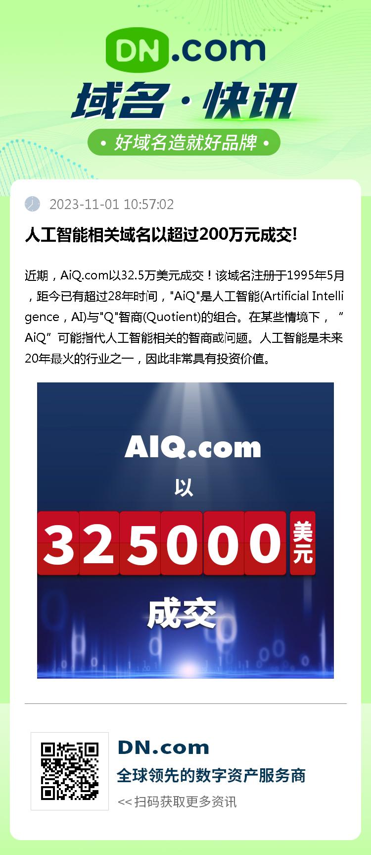 人工智能相关域名以超过200万元成交!