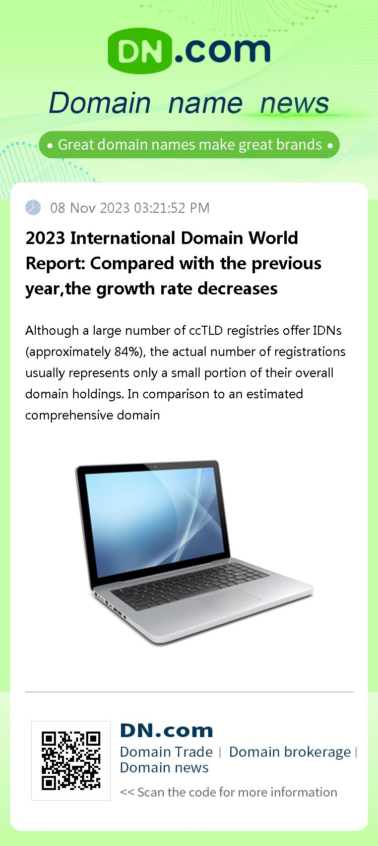 2023 International Domain World Report: Compared with the previous year,the growth rate decreases