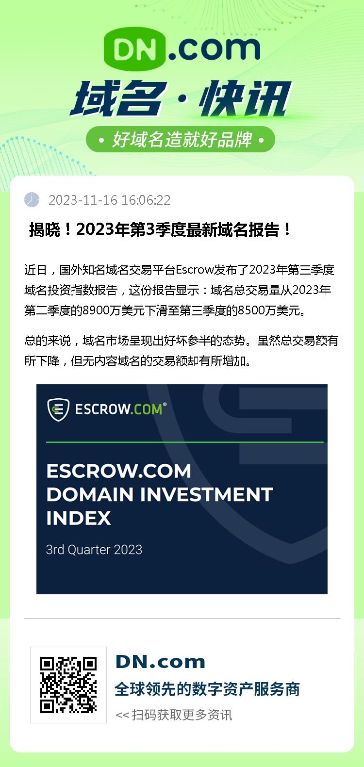  揭晓！2023年第3季度最新域名报告！