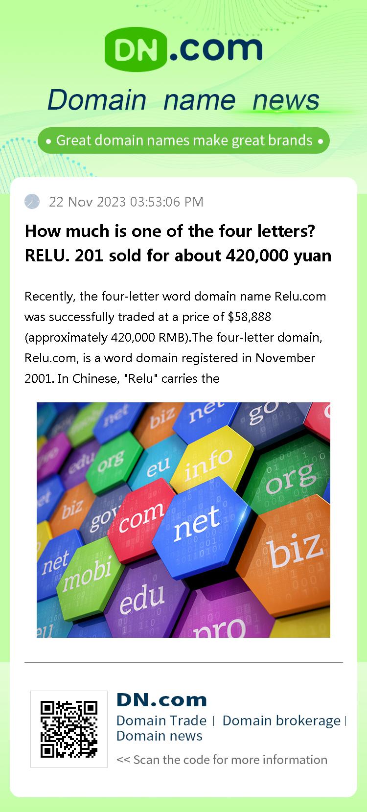 How much is one of the four letters? RELU. 201 sold for about 420,000 yuan