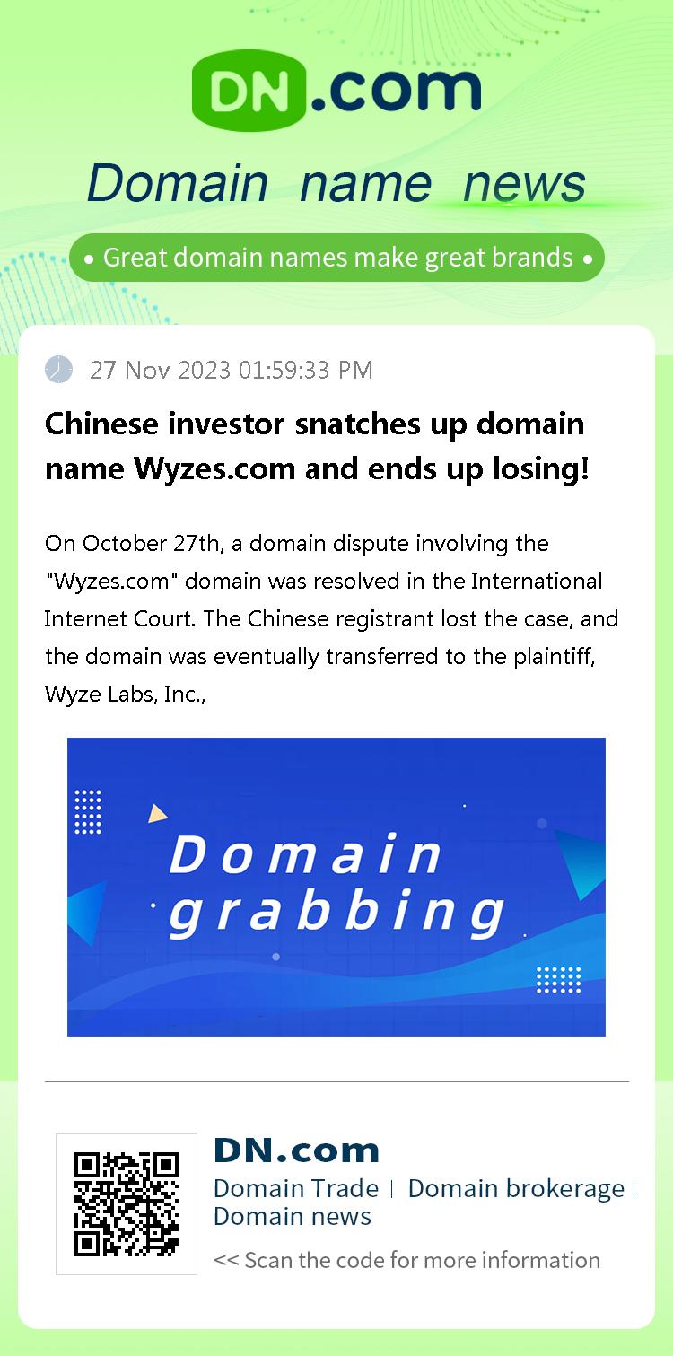 Chinese investor snatches up domain name Wyzes.com and ends up losing!