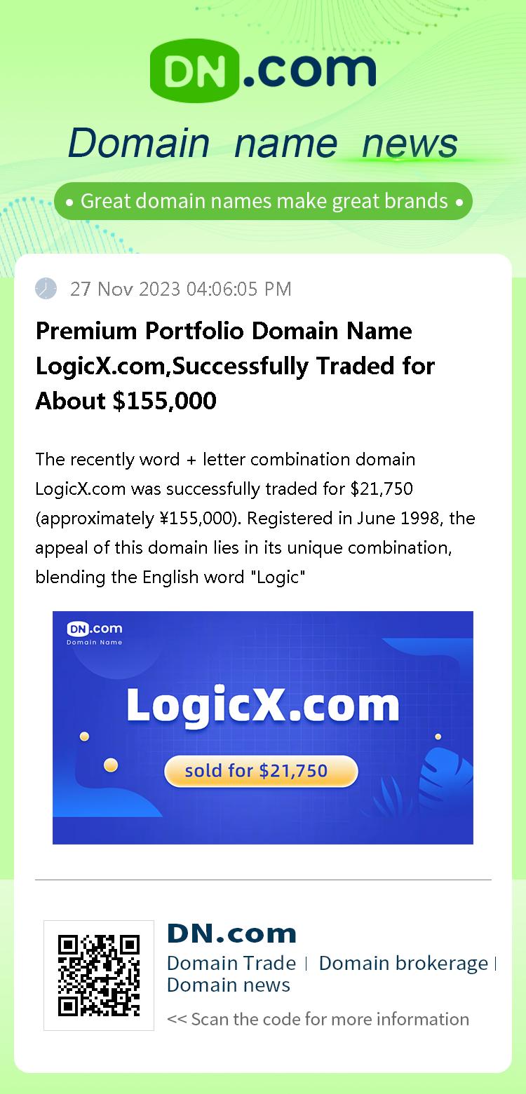 Premium Portfolio Domain Name LogicX.com,Successfully Traded for About $155,000