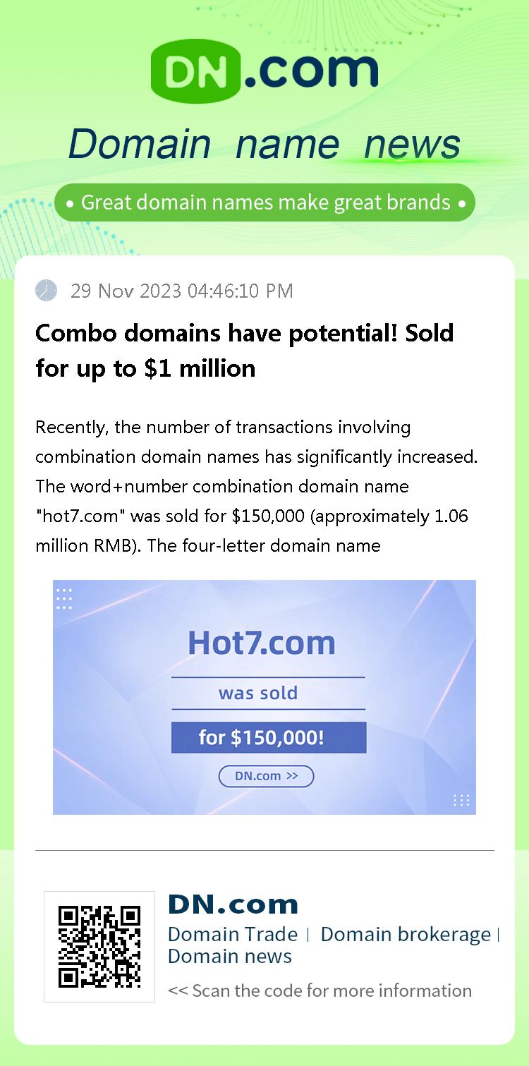 Combo domains have potential! Sold for up to $1 million