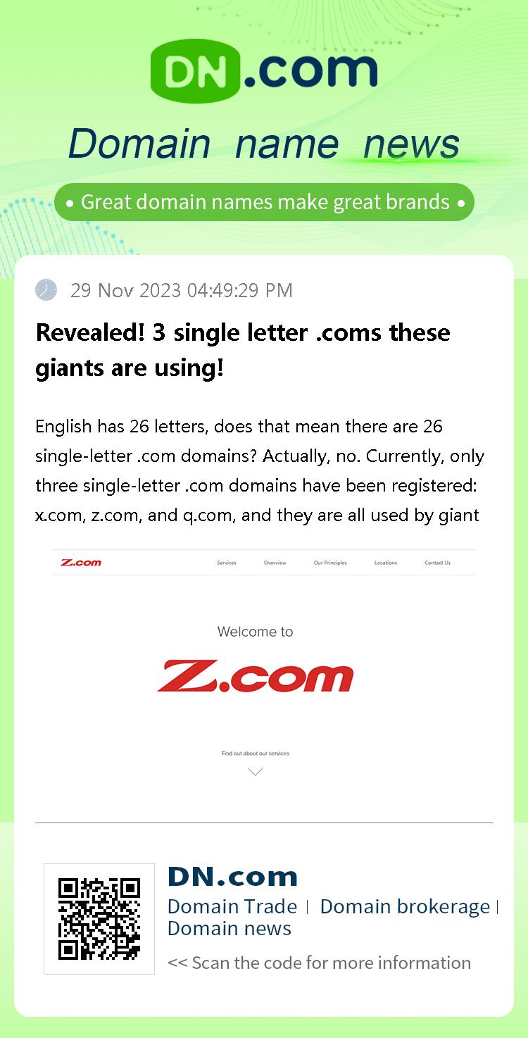 Revealed! 3 single letter .coms these giants are using!