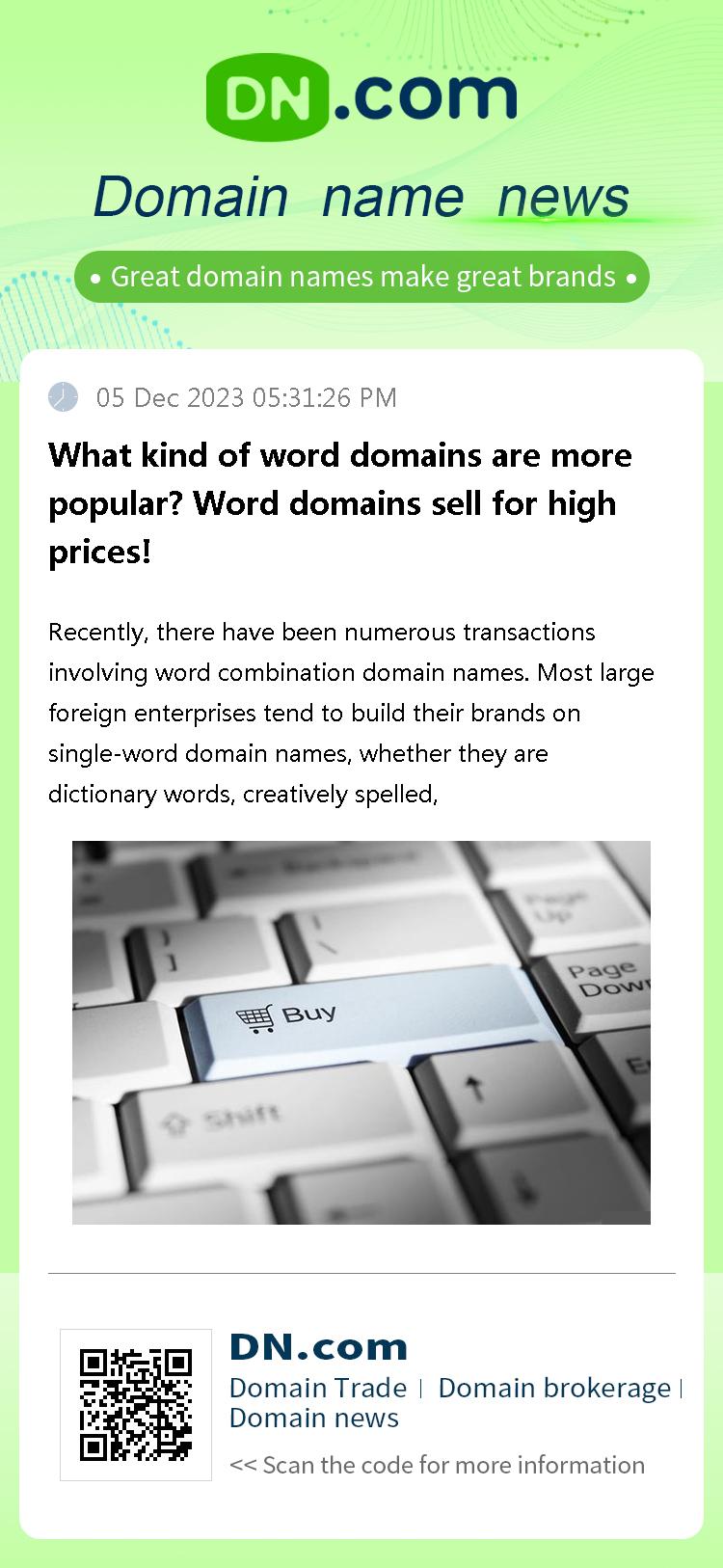 What kind of word domains are more popular? Word domains sell for high prices!