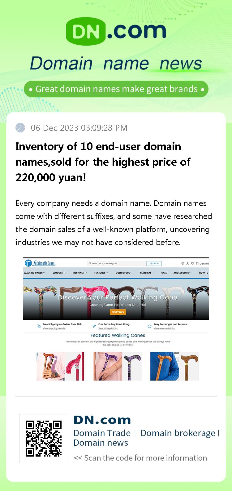 Inventory of 10 end-user domain names,sold for the highest price of 220,000 yuan!