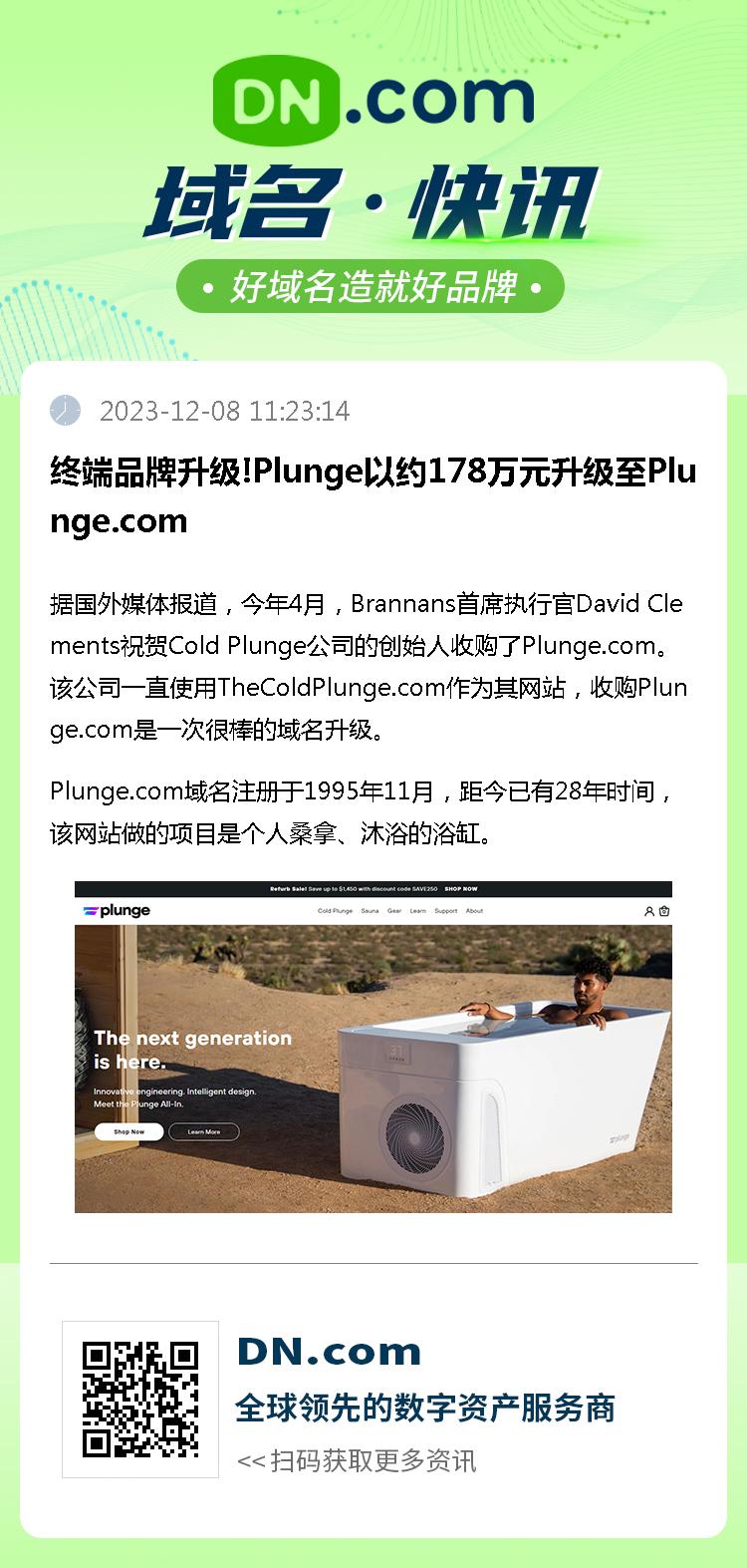 终端品牌升级!Plunge以约178万元升级至Plunge.com