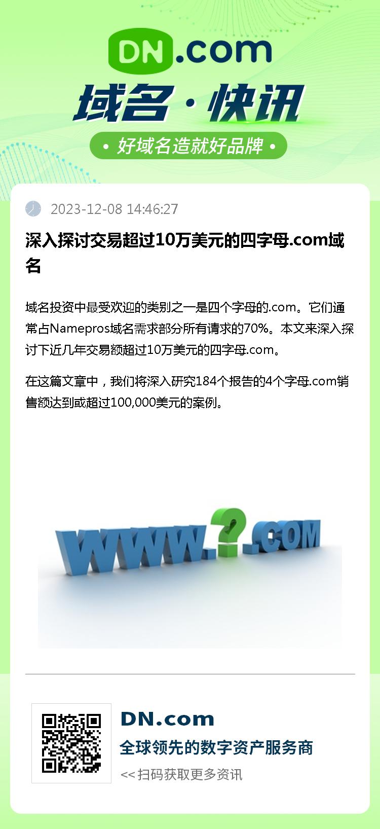 深入探讨交易超过10万美元的四字母.com域名