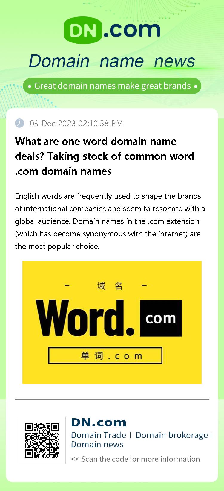 What are one word domain name deals? Taking stock of common word .com domain names