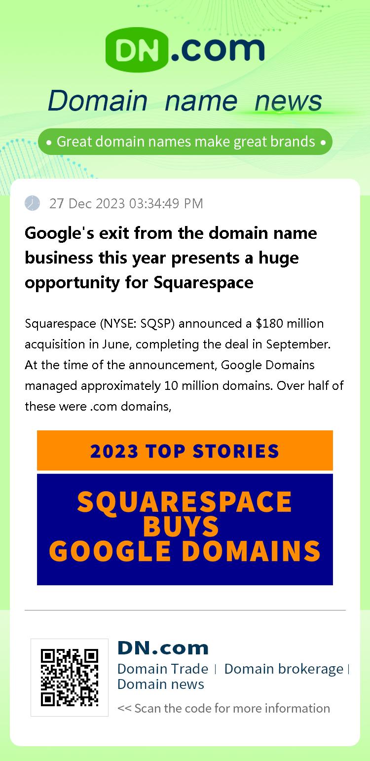 Google's exit from the domain name business this year presents a huge opportunity for Squarespace