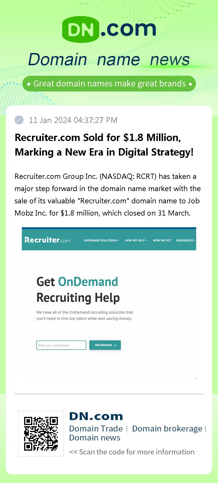 Recruiter.com Sold for $1.8 Million, Marking a New Era in Digital Strategy!